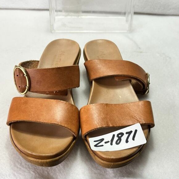 Mariella Wedge Slide Sandals Womens 8 Tan Leather Open Toe Buckle Made In Italy - Picture 12 of 12